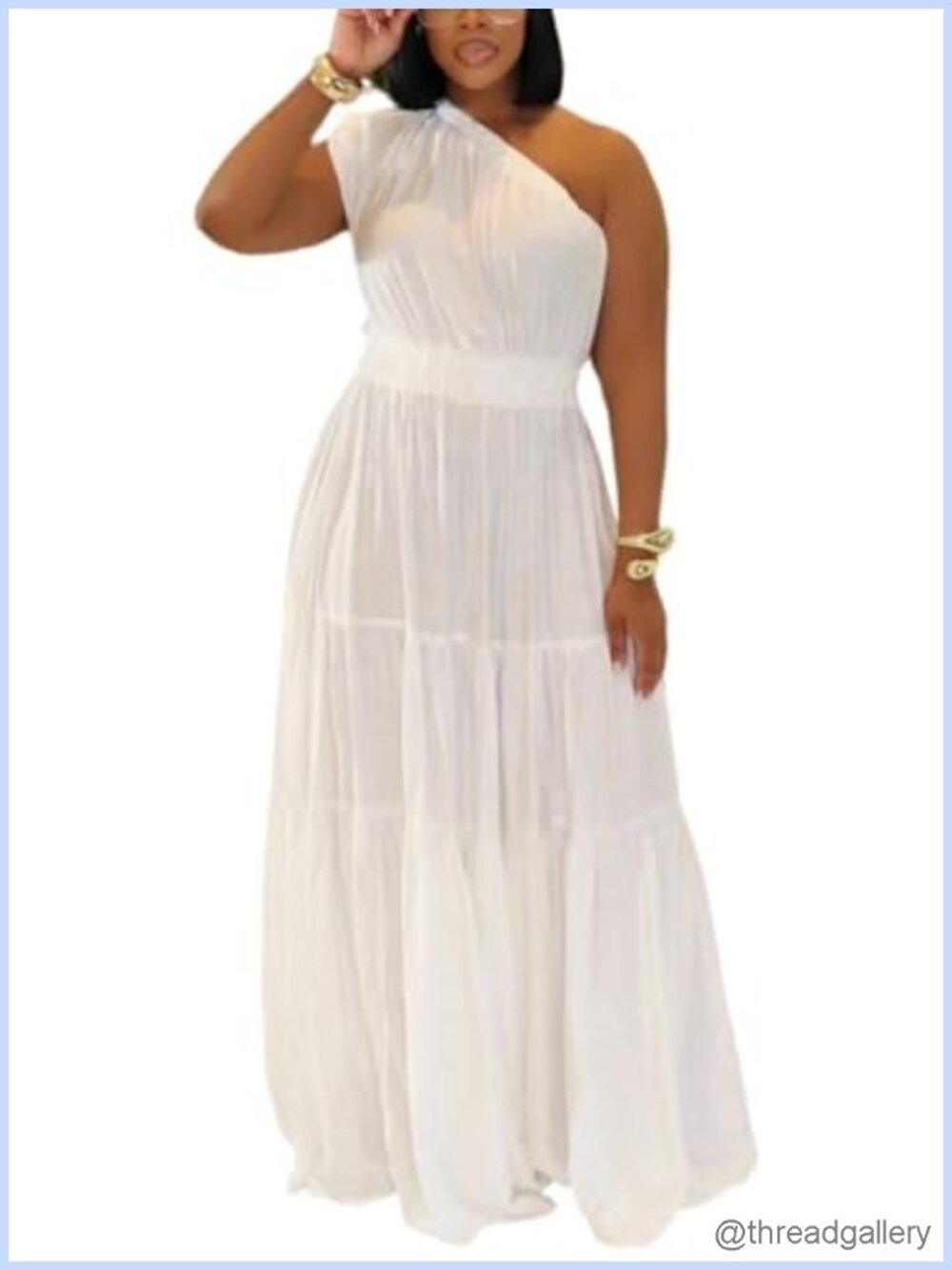 Linen One Shoulder Flowy Maxi Dress Boho Summer Beach Vacation A-Line Ruffle